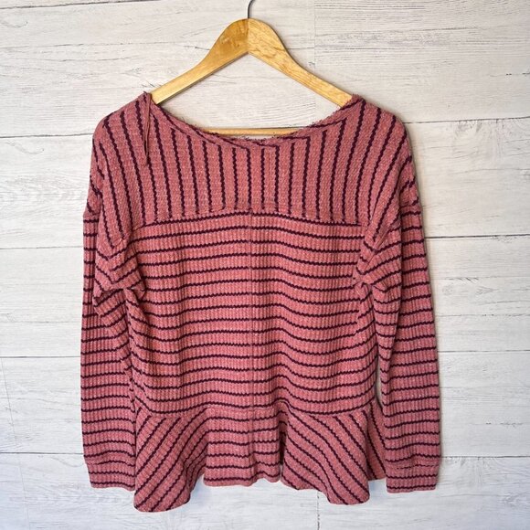 We the Free Top Womens Size S/P Pink Auntie Em Waffle Knit Peplum Cotton Blend - Picture 11 of 13